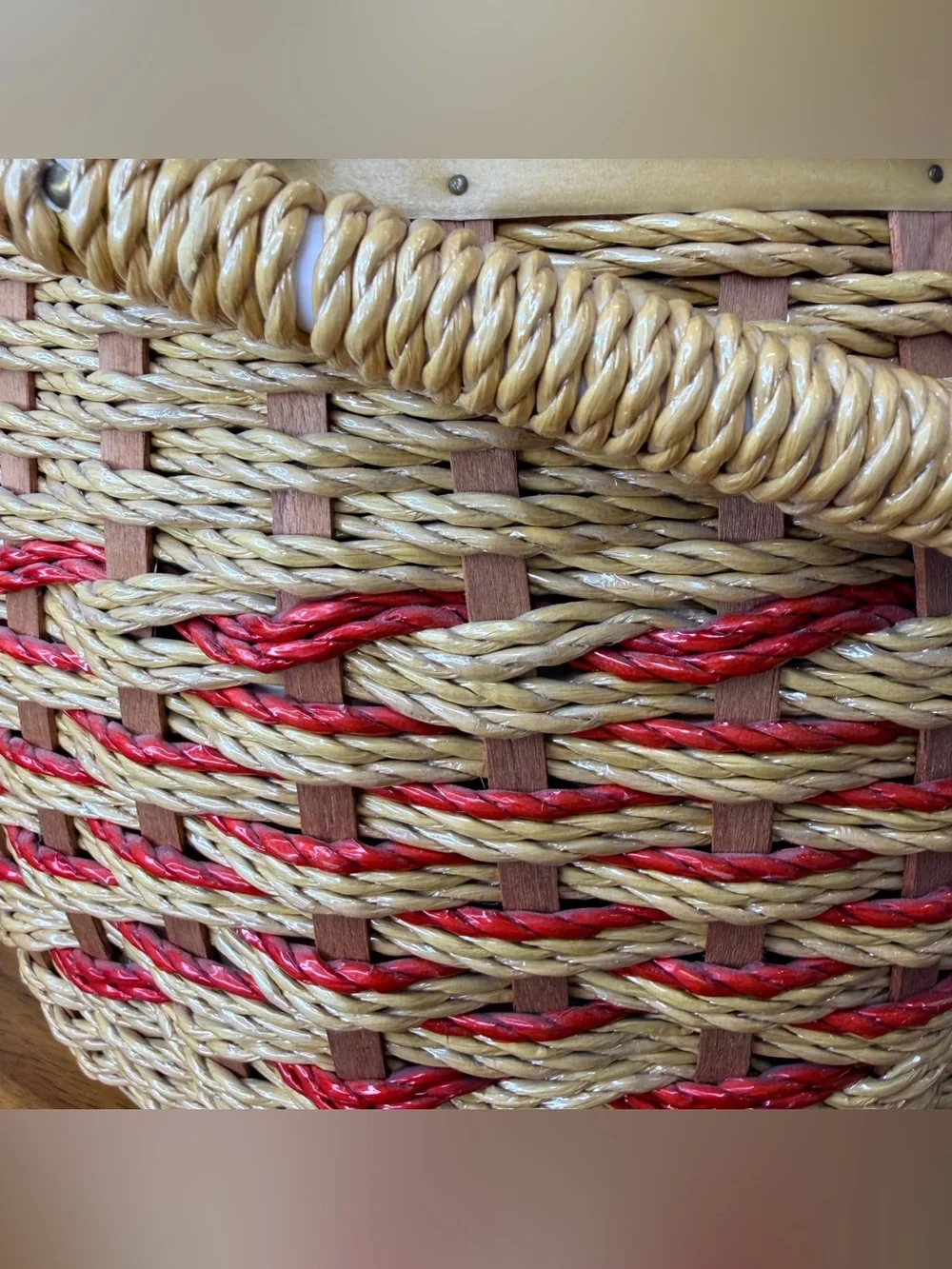 Vintage 1970s Woven Sewing Basket Box Made in Japan Velvet Floral Lid Retro